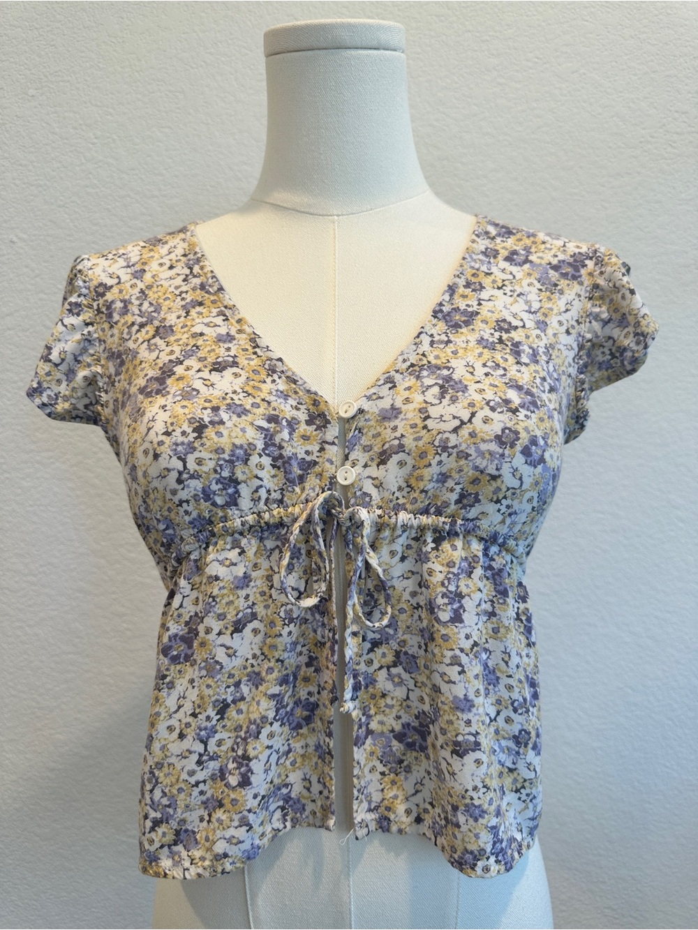 Wild Fable Floral Tie Front Babydoll Top XS Cottagecore Coquette Boho